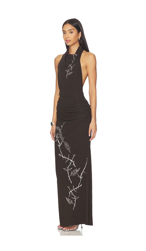 Juliet Johnstone Dahlia Rhinestone Halter Gown in Brown. - M also in