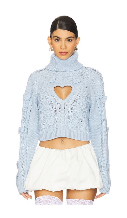 For Love & Lemons Rebecca Heart Sweater in Baby Blue. S. Also in L, M