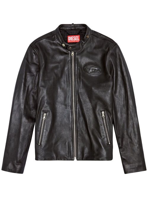 Long-sleeved leather biker jacket - Black