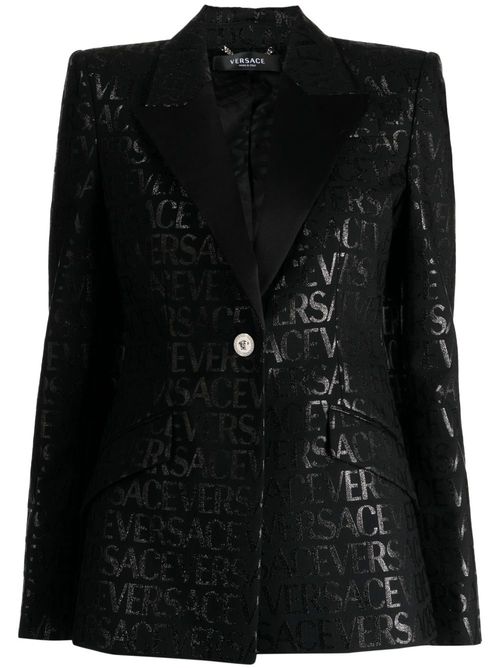 Logo-jacquard single-breast blazer - Black