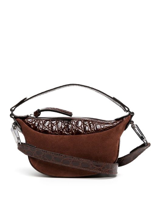 Suede crocodile shoulder bag - Brown
