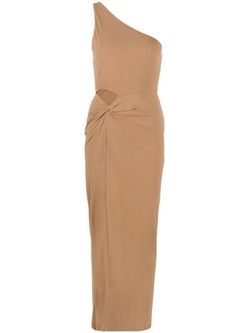 One-shoulder slit-detail dress