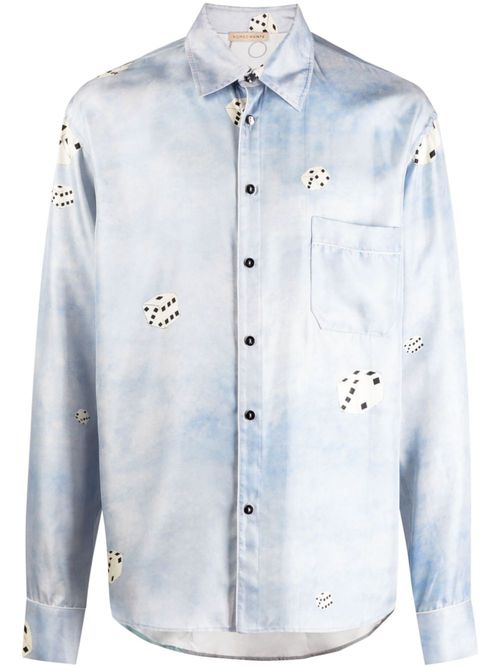 Bodega graphic-print silk shirt - Blue