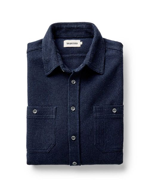 Men's Organic Cotton Utility Shirt in Rinsed Indigo Sashiko