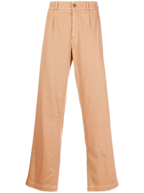 Ripped-detail straight-leg trousers - Neutrals