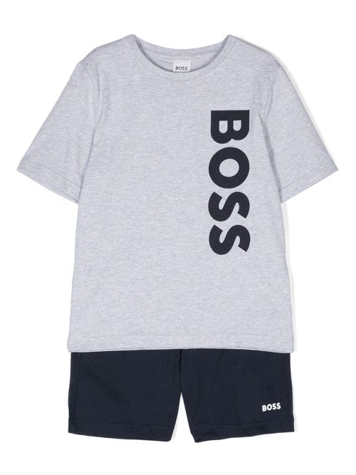 Logo-print cotton short set - Grey