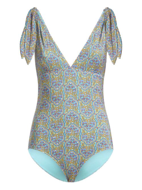 Printed tie-shoulder swimsuit - Blue