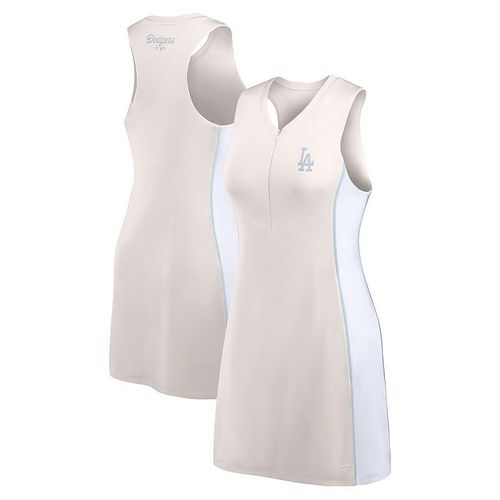 Women's Fanatics Cream Los Angeles Dodgers Studio Boost Athletic Half-Zip Dress, : edium, Beige