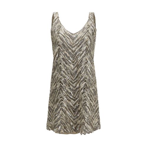 Sequin Herringbone Dress — Beige