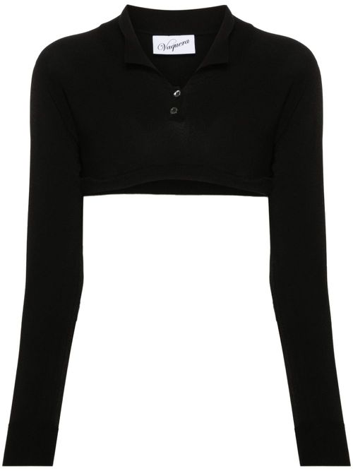Logo-print cropped polo shirt - Black