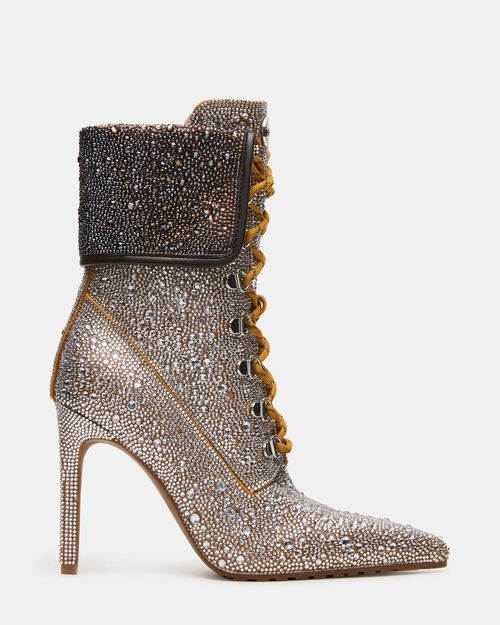 Steve Madden Women's Morals Silver Rhinestones Lace-Up Booties - Silver Multi - - Leather