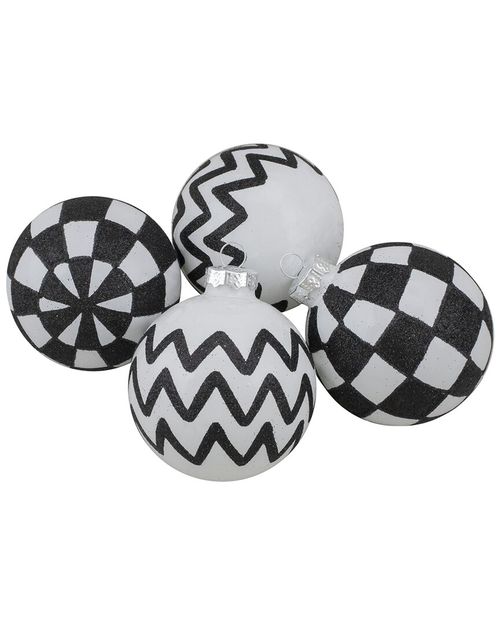 Northlight Set of 4 Black And White Glass Ball Christmas Decoration 2.75-in(67Mm)
