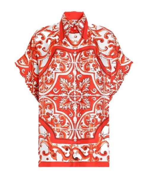 Majolica-print silk shirt