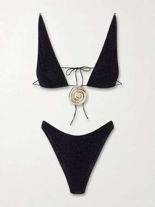 Lumière Spiral Embellished Lurex Bikini - Black