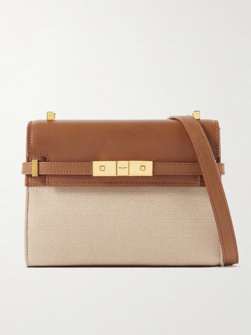 Manhattan Leather And Canvas Shoulder Bag - Brown