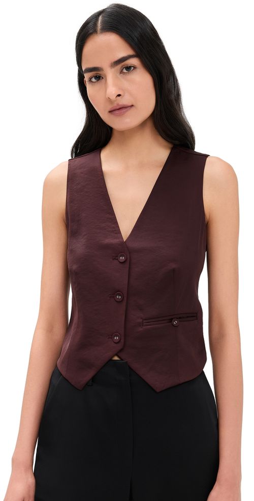 Simone Satin Vest Mahogany