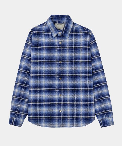 Heavy Oversized Check Shirt Jacket Blue