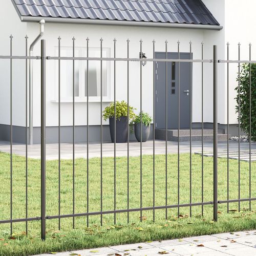 Garden Fence with Spear Top in Grey, 11.9 x 1.5 m, Made of Steel