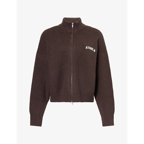 Womens Varsity Zip-Up Funnel-Neck Knit Sweatshirt
