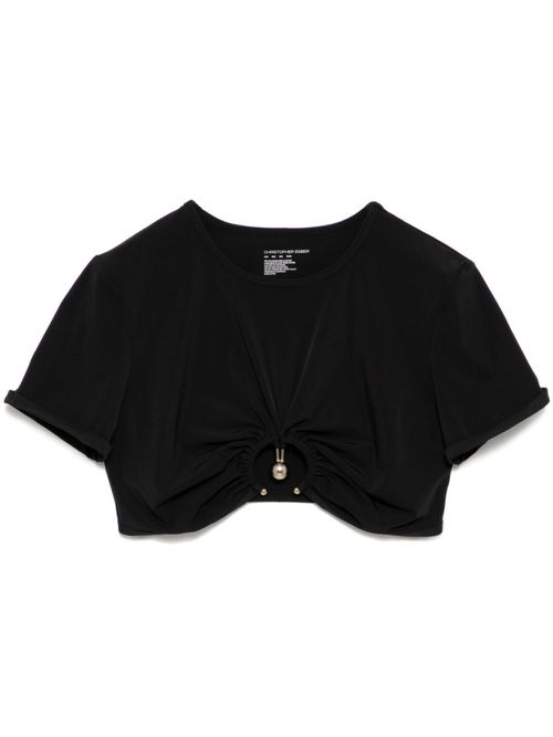 Ruched Orbit Crop Swim Tee - Black