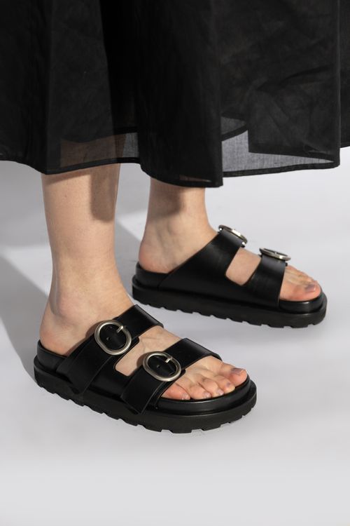 Leather Slides, Women's, Black