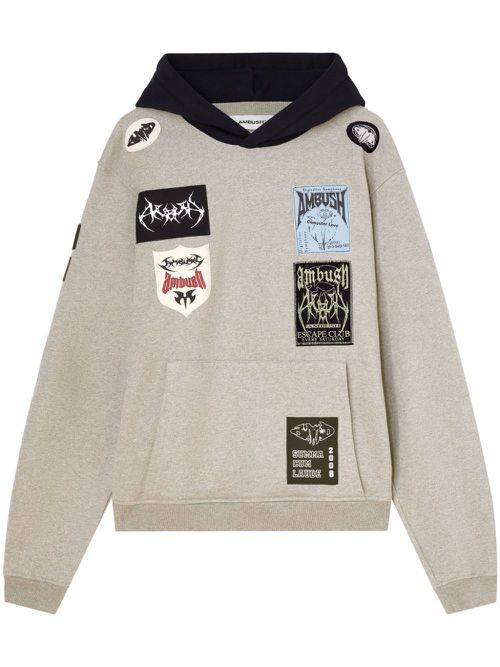 Logo-patchwork cotton hoodie - Grey