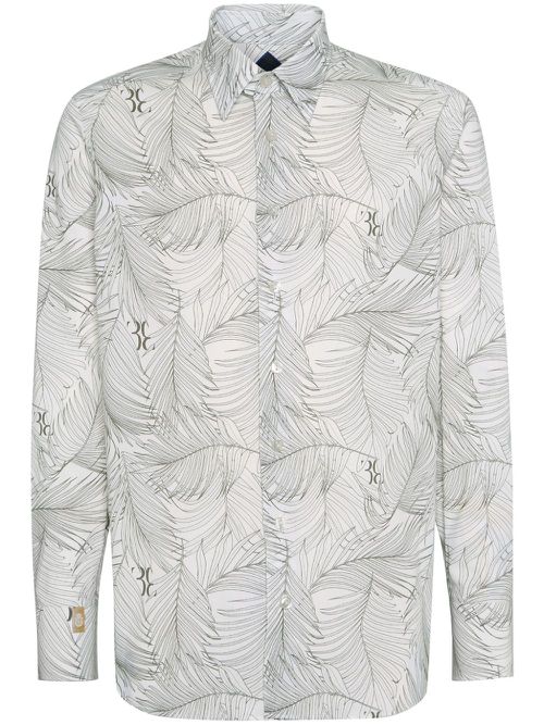 Leaf-print linen shirt - Grey