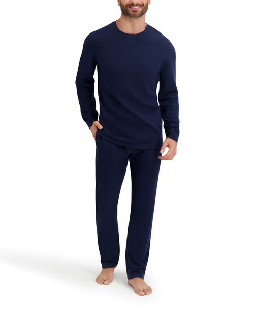 Men's Waffle Crew Neck Sleep Set - Indigo Ink