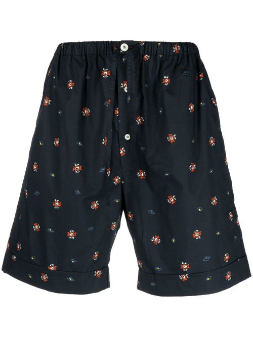 Graphic-print drawstring shorts - Blue