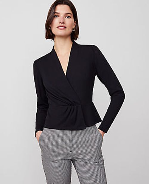 Ann Taylor Petite Pleat Waist Wrap Top