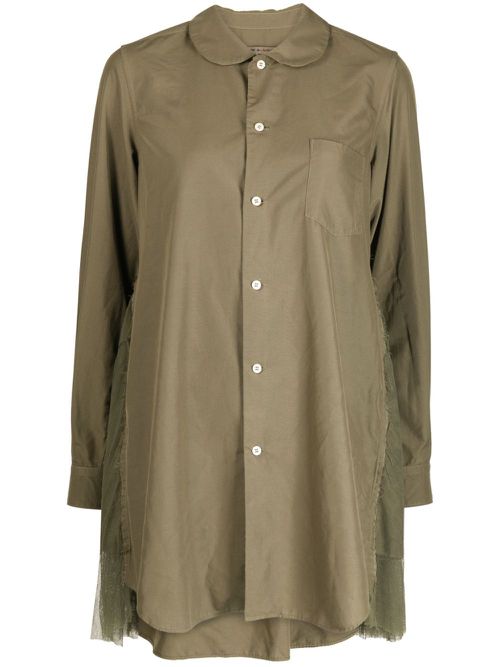 Tulle-panel cotton shirt - Green