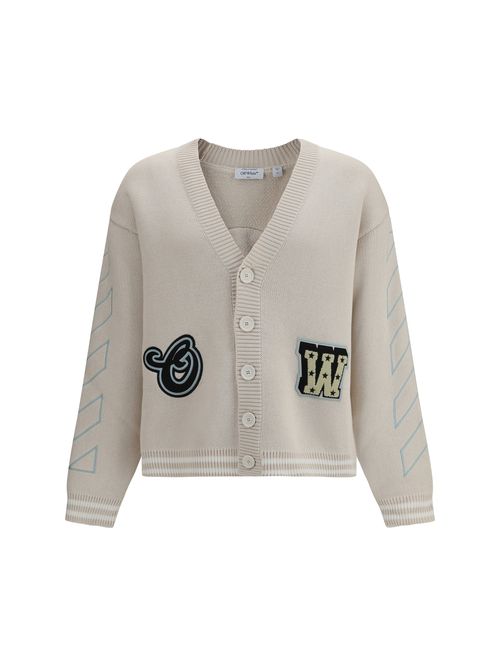 Star Logo Diagonal Varsity Cardigan — Beige