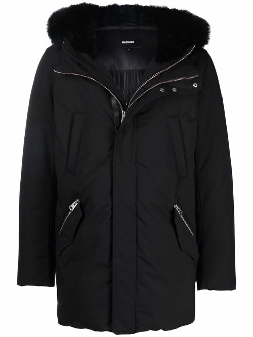Edward logo-print faux fur-trim padded jacket - Black