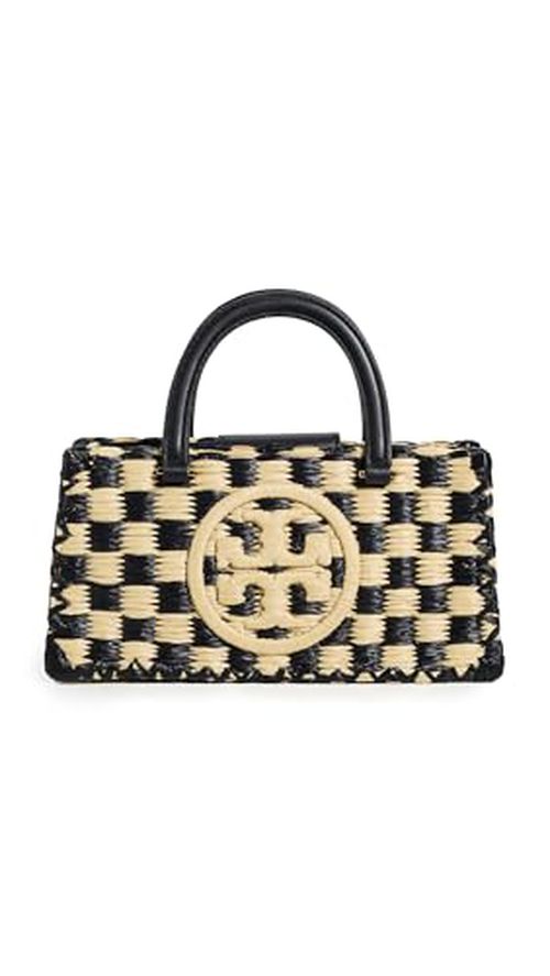 Tory Burch Women's Ella Hand Crocheted Top Handle Bag, Black/Natural, One Size