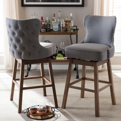 Baxton Studio Gradisca Swivel Barstool, Gray/Brown