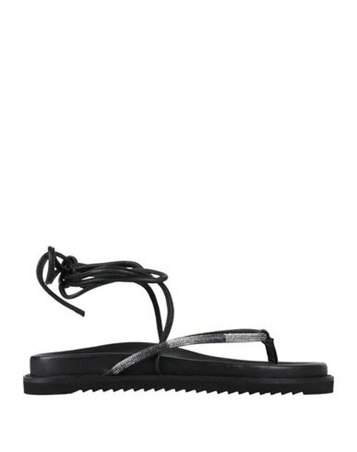 Woman Thong sandal Black Size 8 Leather, Textile fibers