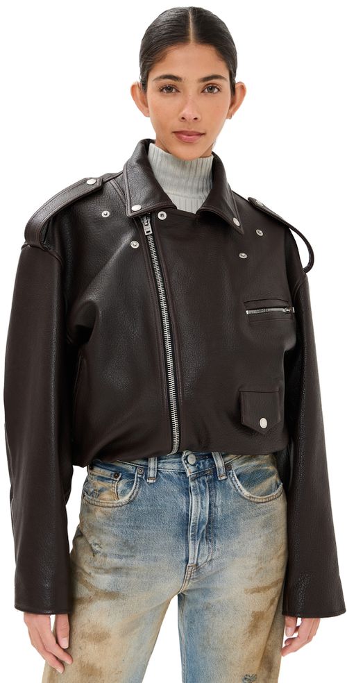 Leather Biker Jacket Dark Brown