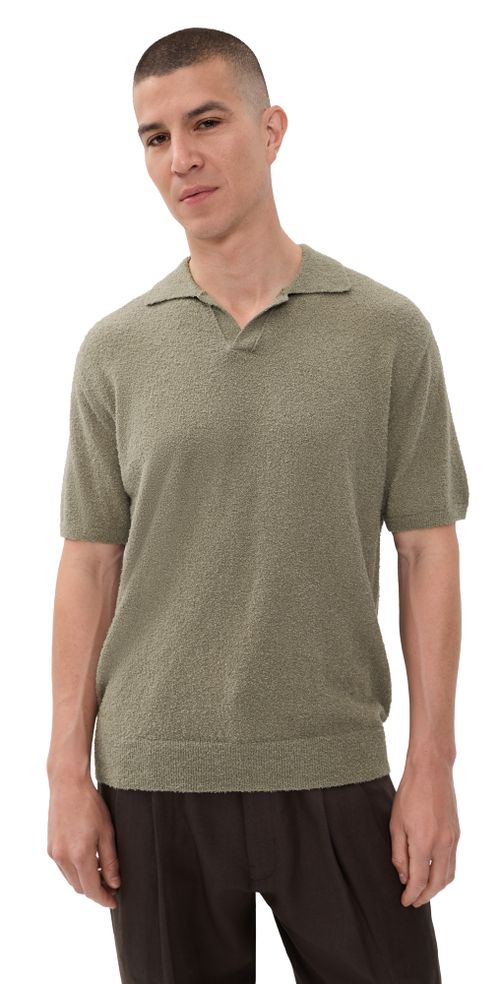 Boucle Knit Polo Pebble Green