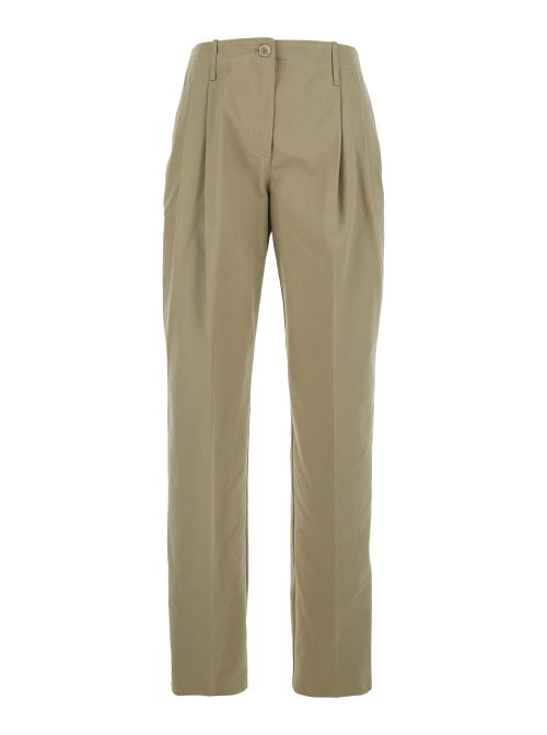 High-Waisted Cotton Trousers — Beige