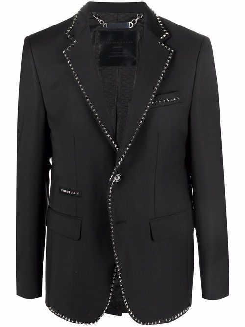 Studded-trim single-breasted blazer - Black