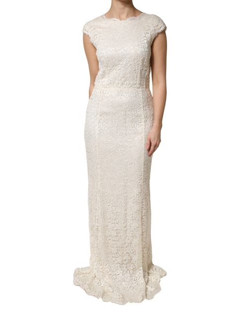 Lace Viscose Sheath Dress — White