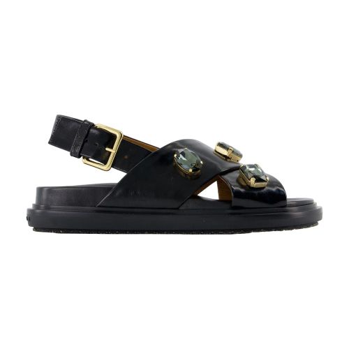 Women's Gem-Embellished Leather Sandals Black Calfskin