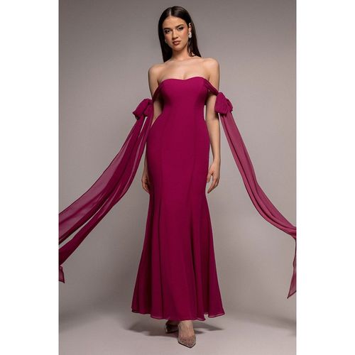 Goddiva Multiway Cape Chiffon Sweetheart Maxi Dress - Magenta