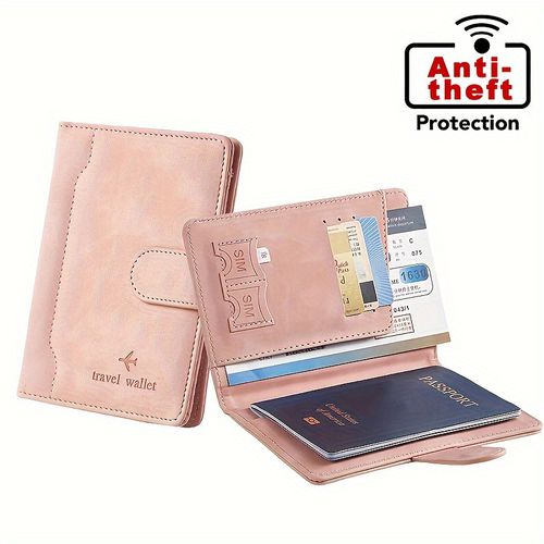 TEMU Rfid Blocking - Slim Synthetic Leather Passport Holder With Magnetic Closure, Anti-theft Protection, Card Slots For , Credit Cards & Ids, Trave