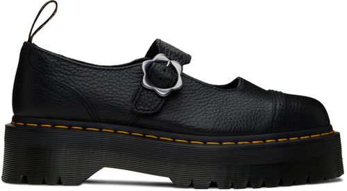 Dr. Martens Black Addina Flower Buckle Leather Platform Oxfords