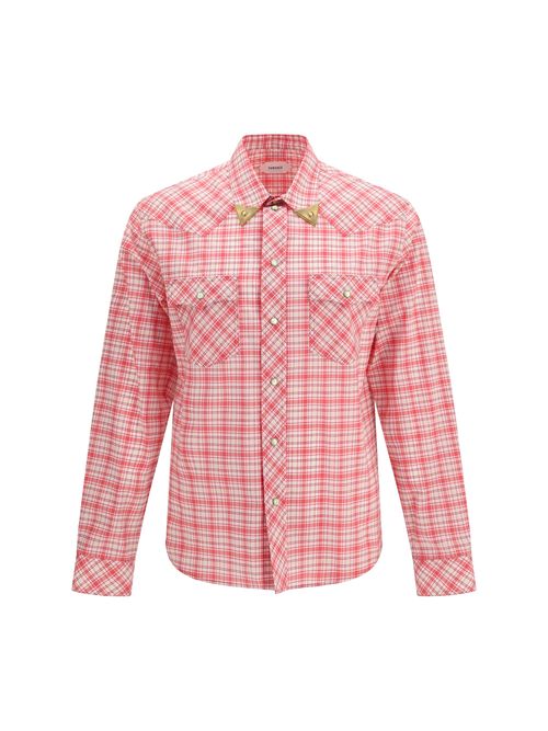 Slim Checked Cotton Poplin Shirt — Red