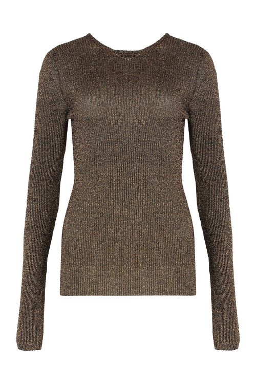 Lurex-Blend Round-Neck Ribbed Sweater
