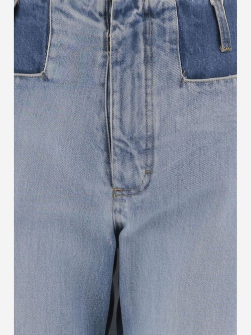 Two-Tone Patchwork Denim Jeans — Blue
