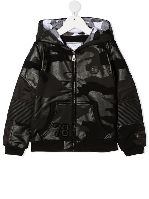 Camouflage-print zip-up hoodie - Black