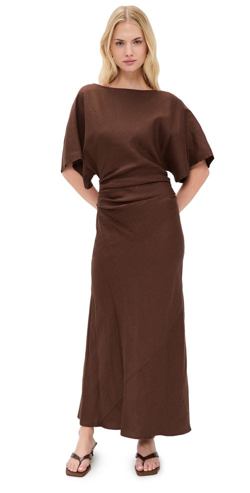 Amelie Linen Dress Dark Oak